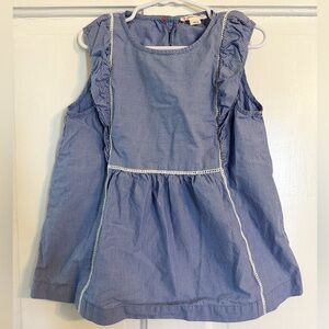 Kids Crewcuts Blue Striped Sleeveless Top with Ruffle Details